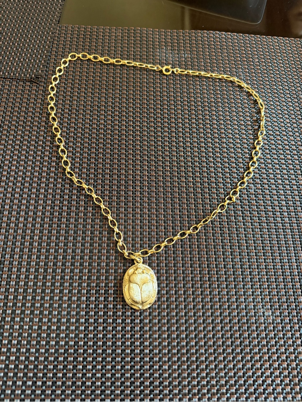Napier Scarab Pendant Necklace Gold Plate Egyptian Revival 24 Inches 1976